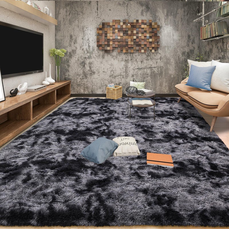 Tepook Soft Fluffy Rugs for Bedroom, 4x6 Area Rug for Living Room, Modern Shaggy Room Rug for Kids Boys Girls, Plush Throw Rugs Indoor Nursery Home Decor Rug with Non-Slip Bottom, Tie-dye Dark Grey - Image 3