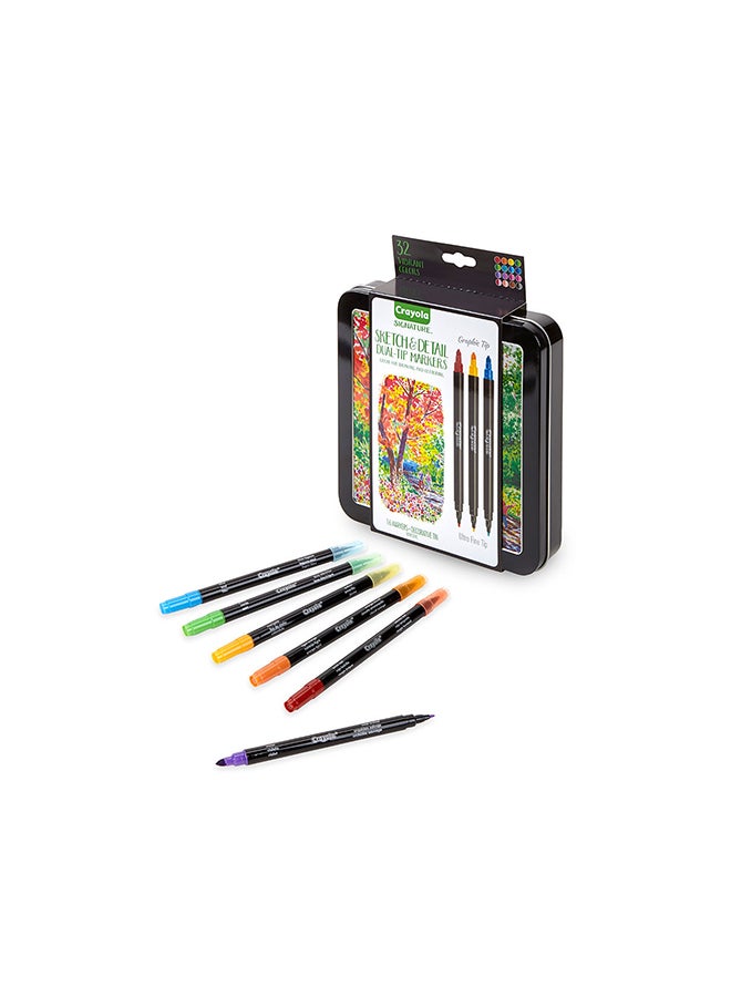 Crayola Markers مزدوجة النهاية بتوقيع سكتش وتفاصيل، 16 قطعة - Image 1