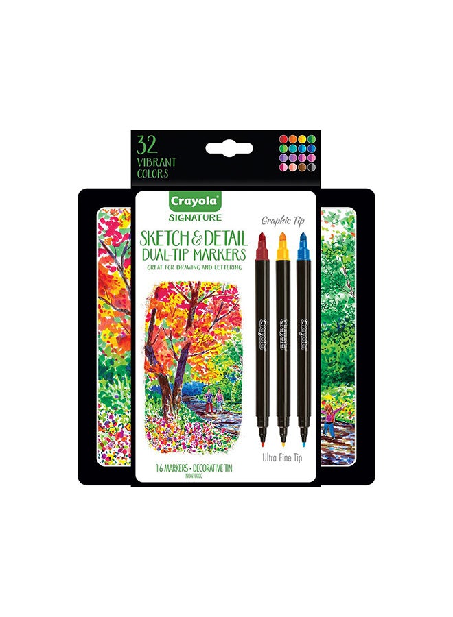 Crayola Markers مزدوجة النهاية بتوقيع سكتش وتفاصيل، 16 قطعة - Image 2
