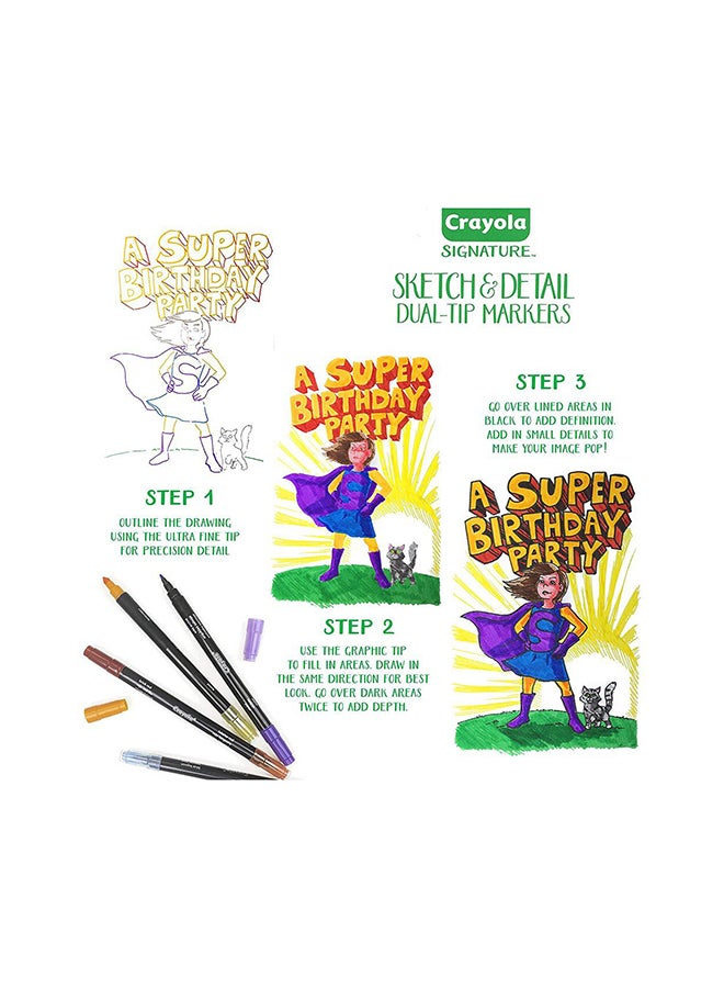 Crayola Markers مزدوجة النهاية بتوقيع سكتش وتفاصيل، 16 قطعة - Image 3