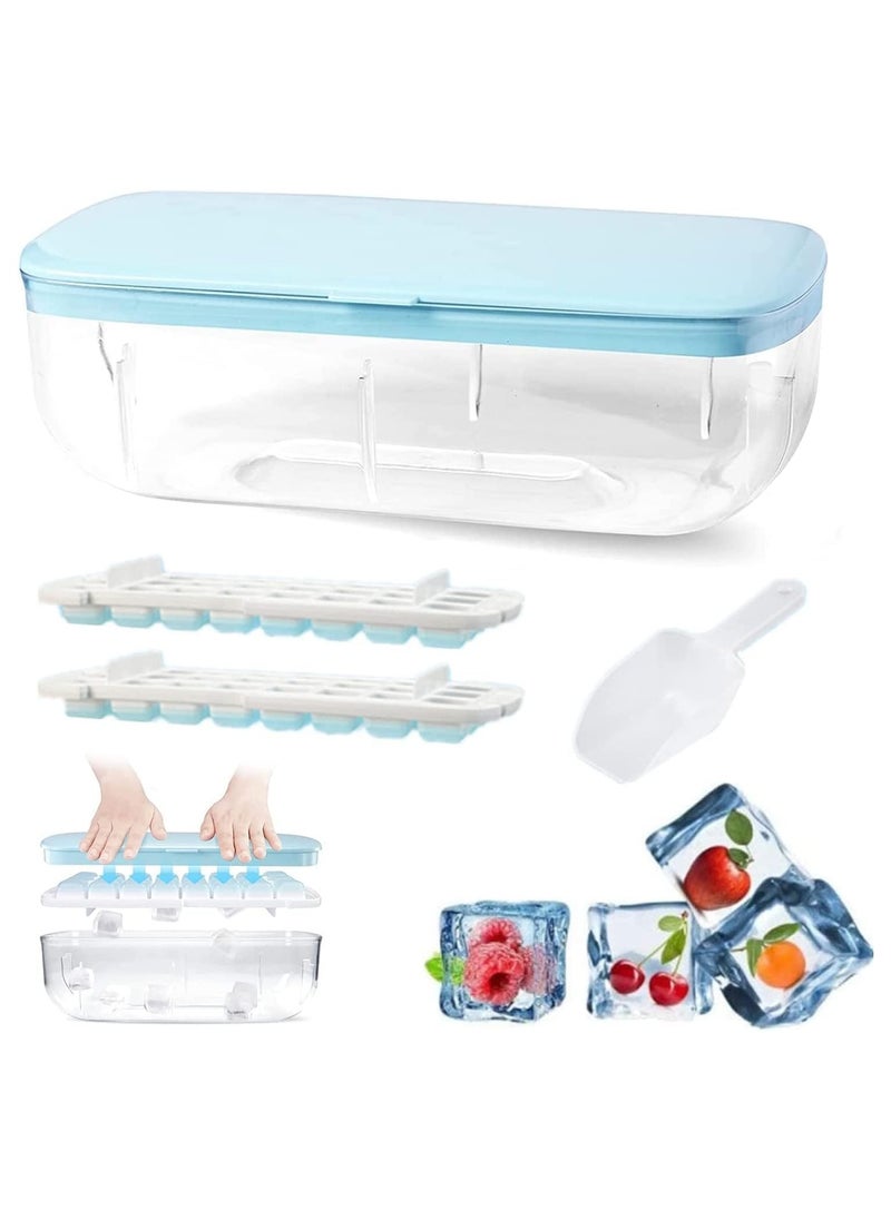 Generic - Ice Cube Tray with Ice Container Scoop and Cover for Freezer Ice Maker Mold with Container 2 Layer Trays 48 Ice Trays Easy-Release Ice for Drinks Freezer Stackable Ice Trays (Blue) - Image 1