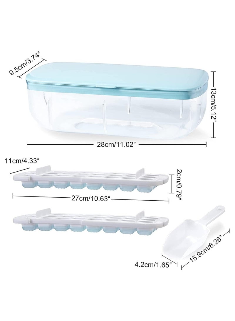 Generic - Ice Cube Tray with Ice Container Scoop and Cover for Freezer Ice Maker Mold with Container 2 Layer Trays 48 Ice Trays Easy-Release Ice for Drinks Freezer Stackable Ice Trays (Blue) - Image 1