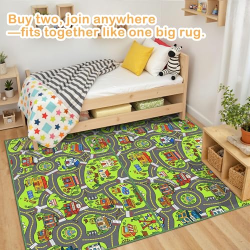 Arenarug Upgrade Ultra Non Slip Kids Car Rug, Kids Road Playmat Rug for Toy Cars, Educational Town City Map Washable Carpet for Boys Playroom Bedroom, Safer Car Track Play Mat for Children Toddler, 140"x84" - Image 4