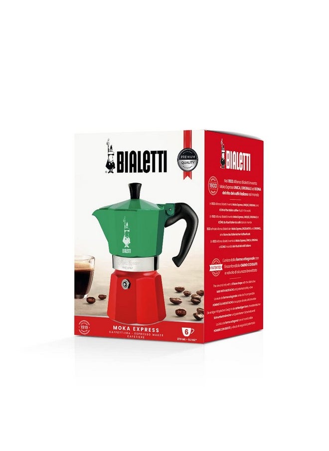 BIALeTTI Bialetti - Moka Express Italia Collection: Iconic Stovetop Espresso Maker, Makes Real Italian Coffee, Moka Pot 6 Cups (9 Oz - 270 Ml), Aluminium, Colored in Red Green Silver  - Image 4