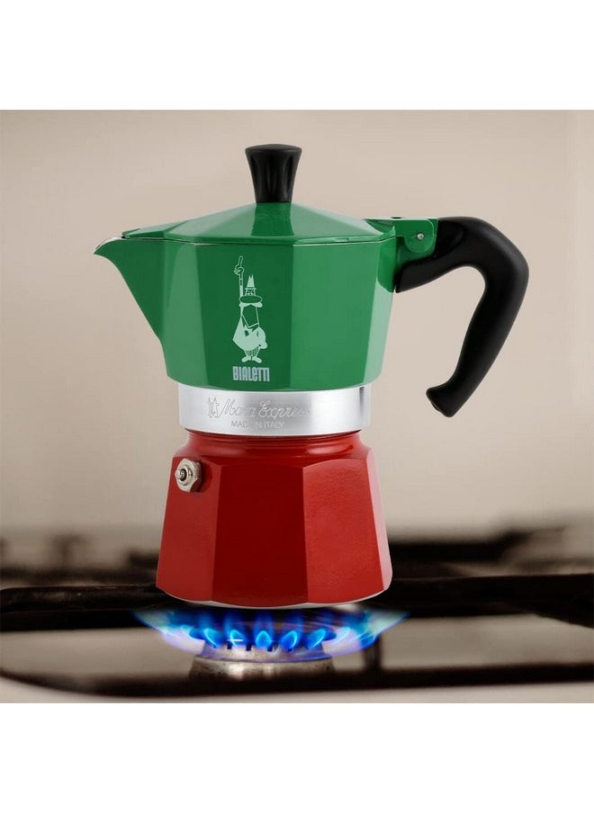 BIALeTTI Bialetti - Moka Express Italia Collection: Iconic Stovetop Espresso Maker, Makes Real Italian Coffee, Moka Pot 6 Cups (9 Oz - 270 Ml), Aluminium, Colored in Red Green Silver  - Image 3