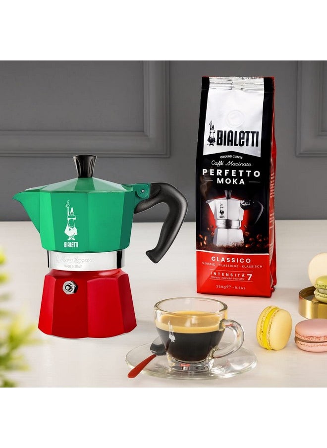 BIALeTTI Bialetti - Moka Express Italia Collection: Iconic Stovetop Espresso Maker, Makes Real Italian Coffee, Moka Pot 6 Cups (9 Oz - 270 Ml), Aluminium, Colored in Red Green Silver  - Image 2