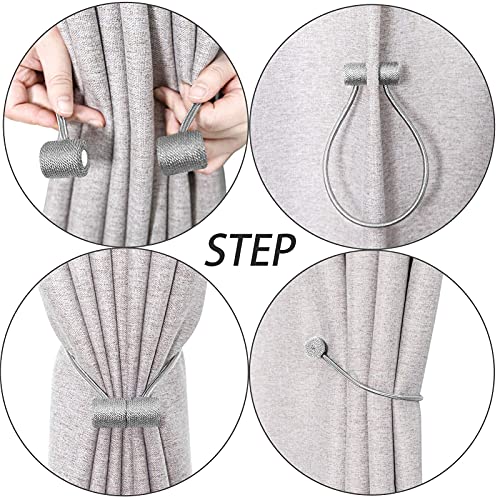 XDerlin 2 Pack Window Curtain Holdbacks Magnetic Curtain Tiebacks, Upgraded 16 Inch Home Office Decorative Twist Tie Backs for Blackout Sheer Window Treatment, Grey - Image 5