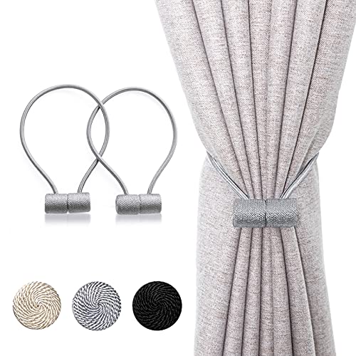 XDerlin 2 Pack Window Curtain Holdbacks Magnetic Curtain Tiebacks, Upgraded 16 Inch Home Office Decorative Twist Tie Backs for Blackout Sheer Window Treatment, Grey - Image 1