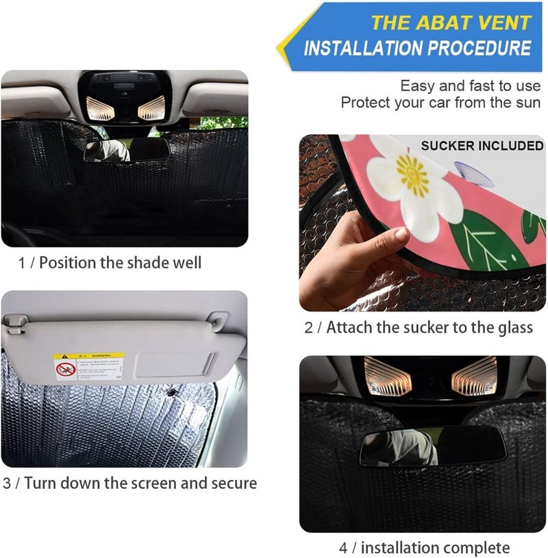 Strawberry and Flower Car Windshield Sun Shade Foldable Sun Visor Automotive Sunshades for Car Truck SUV Blocks UV Rays Keep Your Vehicle Cool - Image 2