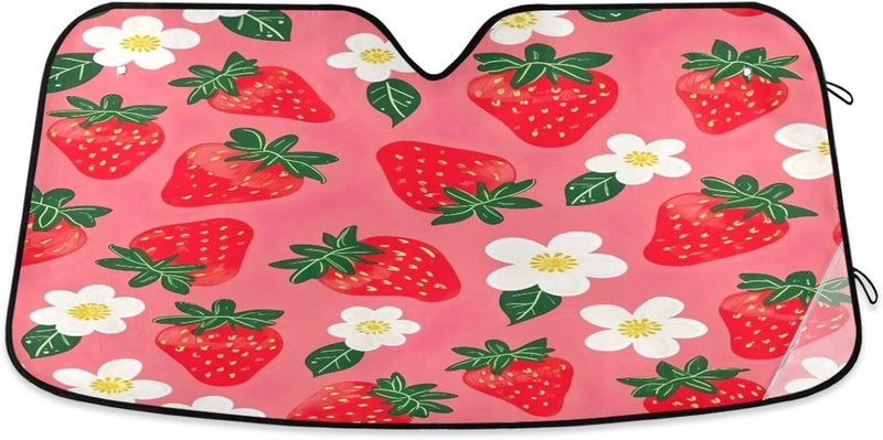 Strawberry and Flower Car Windshield Sun Shade Foldable Sun Visor Automotive Sunshades for Car Truck SUV Blocks UV Rays Keep Your Vehicle Cool - Image 1