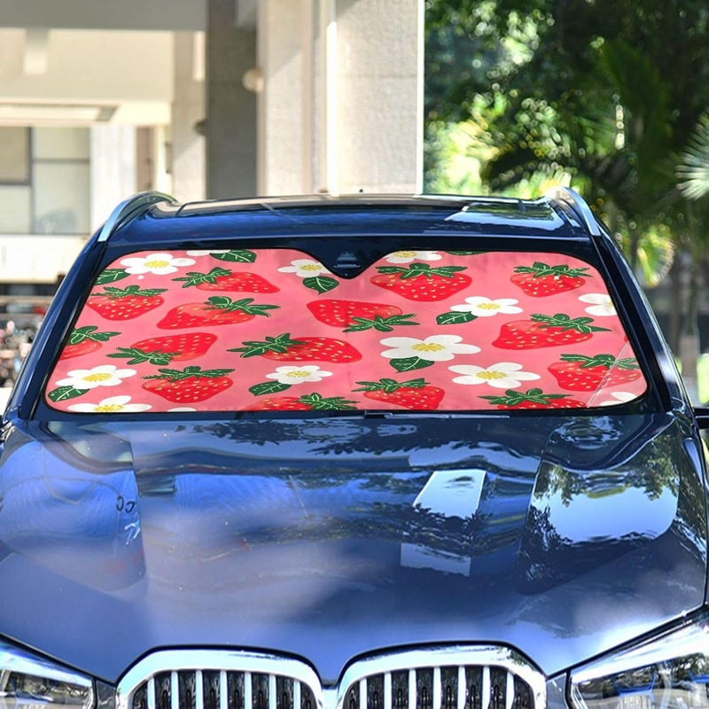 Strawberry and Flower Car Windshield Sun Shade Foldable Sun Visor Automotive Sunshades for Car Truck SUV Blocks UV Rays Keep Your Vehicle Cool - Image 4
