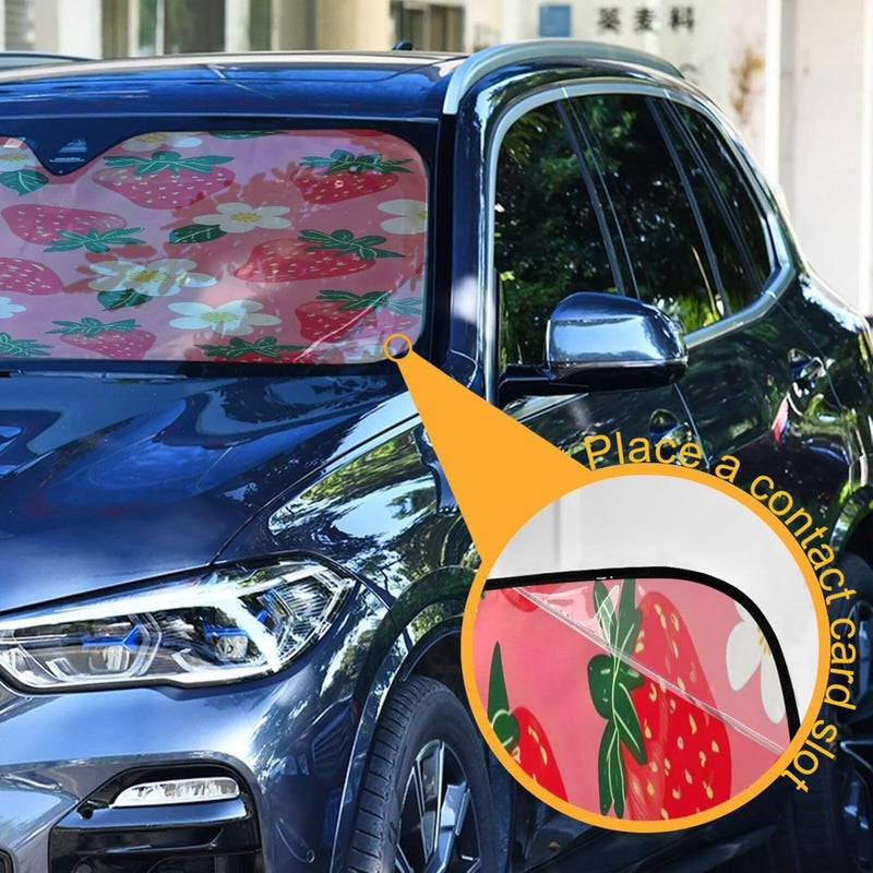 Strawberry and Flower Car Windshield Sun Shade Foldable Sun Visor Automotive Sunshades for Car Truck SUV Blocks UV Rays Keep Your Vehicle Cool - Image 3