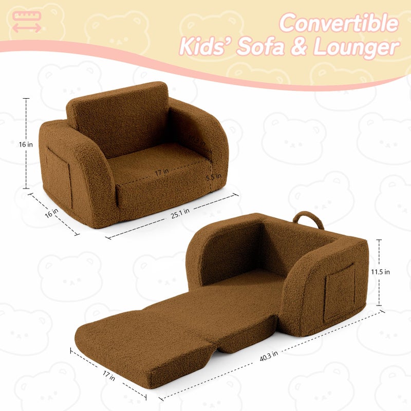 MuaMelop Toddler Couch, 2-in-1 Toddler Chairs Comfy 1-3 Years Old, Toddler Chair for Girls and Boys, Kids Couch Bed Fold Out, Convertible Baby Sofa to Lounge Chair for Playing, Reading, Napping, Brown - Image 3