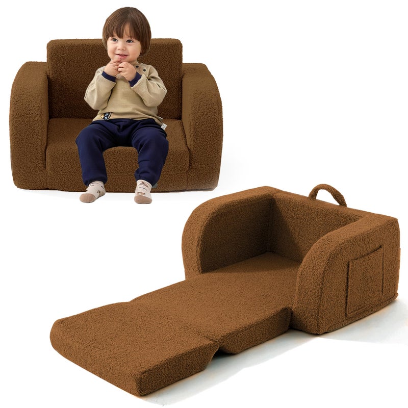 MuaMelop Toddler Couch, 2-in-1 Toddler Chairs Comfy 1-3 Years Old, Toddler Chair for Girls and Boys, Kids Couch Bed Fold Out, Convertible Baby Sofa to Lounge Chair for Playing, Reading, Napping, Brown - Image 1