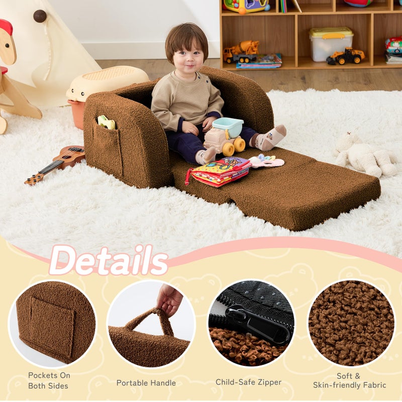 MuaMelop Toddler Couch, 2-in-1 Toddler Chairs Comfy 1-3 Years Old, Toddler Chair for Girls and Boys, Kids Couch Bed Fold Out, Convertible Baby Sofa to Lounge Chair for Playing, Reading, Napping, Brown - Image 4