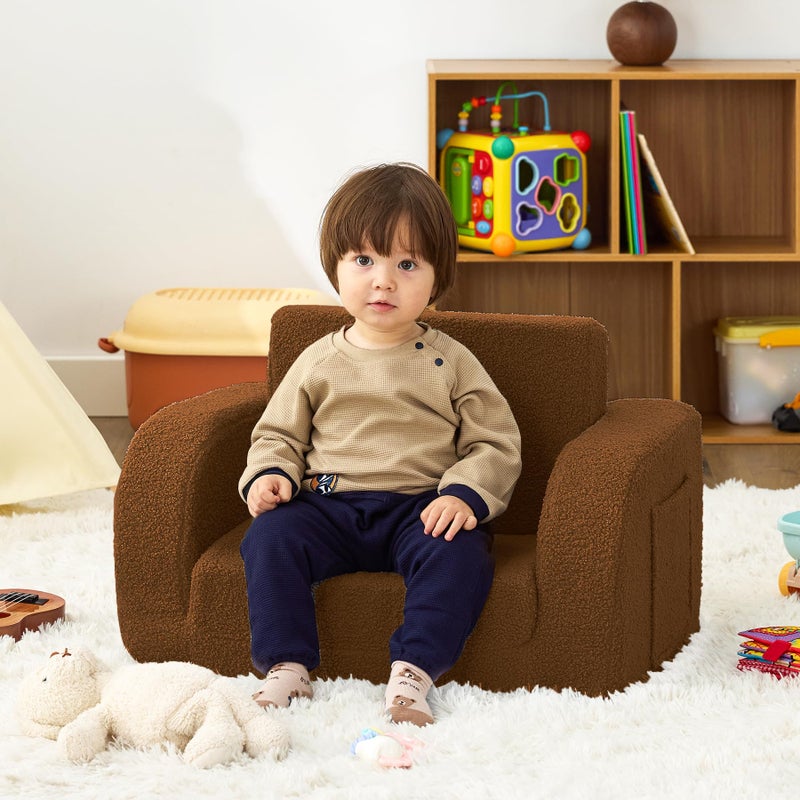 MuaMelop Toddler Couch, 2-in-1 Toddler Chairs Comfy 1-3 Years Old, Toddler Chair for Girls and Boys, Kids Couch Bed Fold Out, Convertible Baby Sofa to Lounge Chair for Playing, Reading, Napping, Brown - Image 2