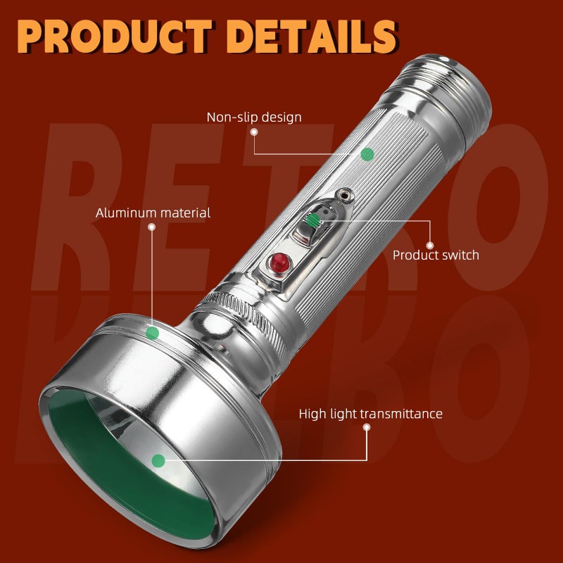 Vintage Metal Flashlight For Outdoor Dog Walking Home Emergency With 2 D Batteries - Image 4