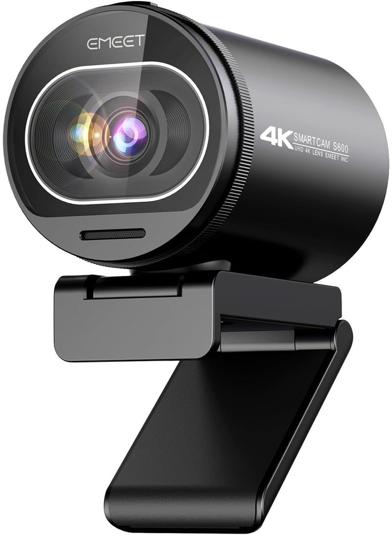 كاميرا EMEET S600 بدقة 4K للبث المباشر - مستشعر Sony بحجم 1/2.55 بوصة، تركيز بؤري تلقائي PDAF، دقة 1080 بكسل بمعدل 60 إطارًا في الثانية، ميكروفونان لتقليل الضوضاء، غطاء خصوصية مدمج، زاوية رؤية 73 درجة، كاميرا بث مباشر للتجارة الحية / الألعاب / التجميل
