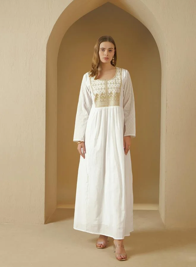 ستايلي Embroidered Square Neck A-Line Jalabyia