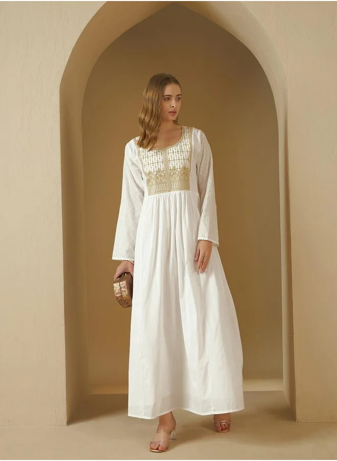 ستايلي Embroidered Square Neck A-Line Jalabyia