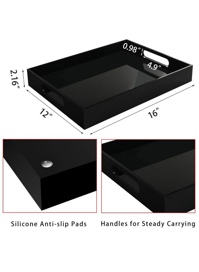 Tasybox Black Serving Tray, Acrylic Decorative Serving Trays with Handles for Kitchen Dining Room Table Ottoman Vanity Countertop 16" x 12" - Image 3