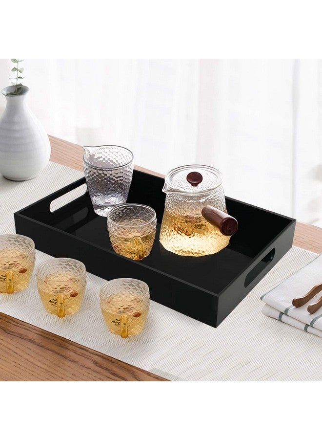 Tasybox Black Serving Tray, Acrylic Decorative Serving Trays with Handles for Kitchen Dining Room Table Ottoman Vanity Countertop 16" x 12" - Image 2