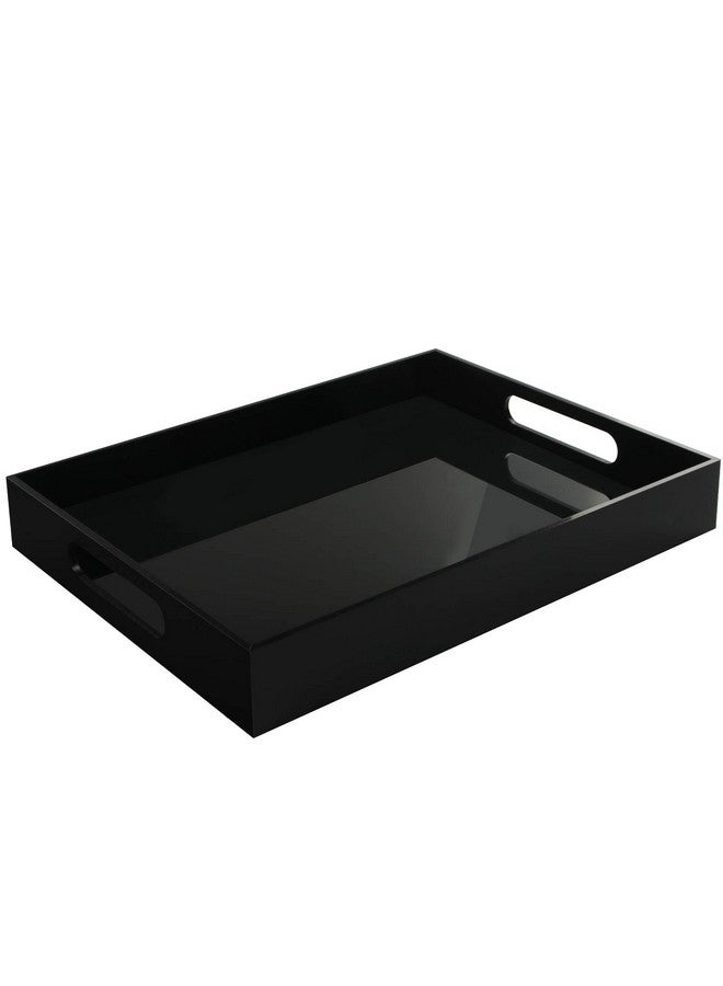 Tasybox Black Serving Tray, Acrylic Decorative Serving Trays with Handles for Kitchen Dining Room Table Ottoman Vanity Countertop 16" x 12" - Image 1