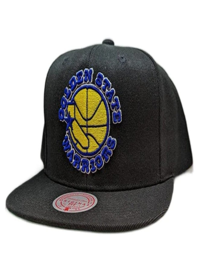 Mitchell & Ness Golden State Warriors Full Logo Snapback Adjustable Hat Cap - Black - Image 1