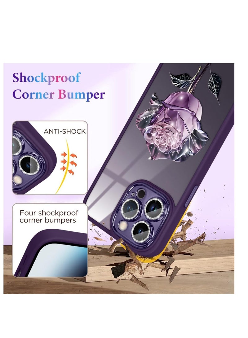 SYOSI for iPhone 14 Pro Max Phone Case, Clear with Floral Pattern Design, Shockproof Protective Cover, with Glitter Camera Lens Protector, for Women Girls - Image 5