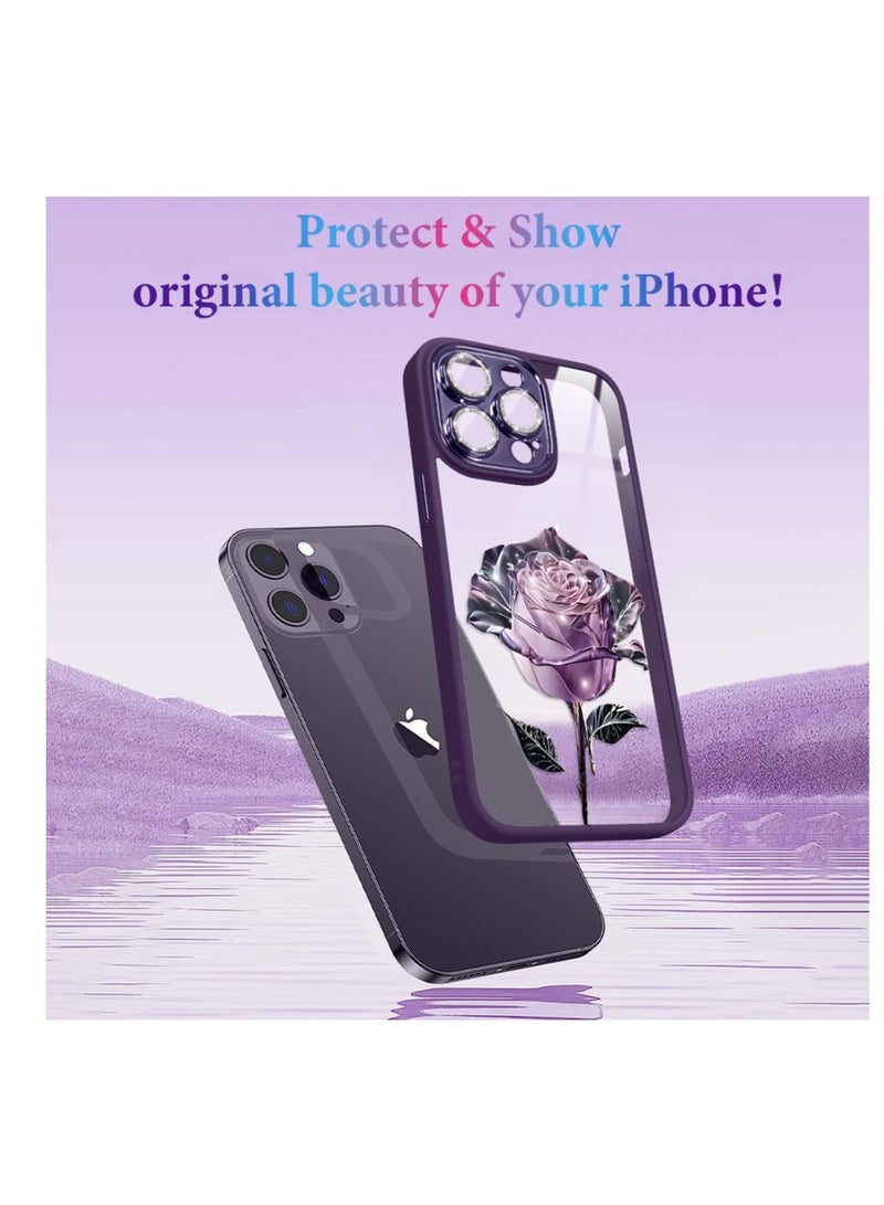 SYOSI for iPhone 14 Pro Max Phone Case, Clear with Floral Pattern Design, Shockproof Protective Cover, with Glitter Camera Lens Protector, for Women Girls - Image 4
