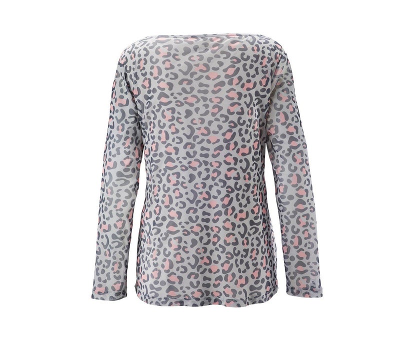 Tchibo Women Scoop Neck Allover Print Long Sleeve Blouse, Grey/Pink Combo  - Image 3