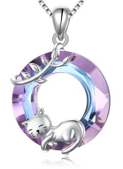 Ladytree Cat Pendant Necklace 925 Sterling Silver Purple Jewelry Gifts For Women Cat Lovers  - Image 1