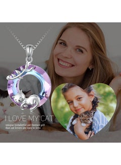 Ladytree Cat Pendant Necklace 925 Sterling Silver Purple Jewelry Gifts For Women Cat Lovers  - Image 3