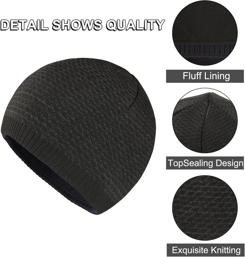 OMECHY Mens Winter Warm Knitting Hats Plain Skull Beanie Cuff Toboggan Knit Cap - Image 2