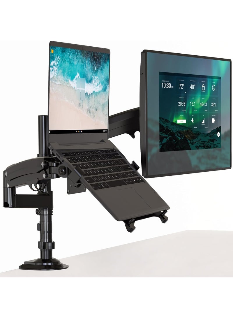 NB NORTH BAYOU North Bayou Dual Arm Laptop & Monitor Mount – Full Motion Adjustable Stand for 10-17” Laptop & 22-32” Monitor – Ergonomic Design, Easy Installation, Perfect for Daily Use - Image 1
