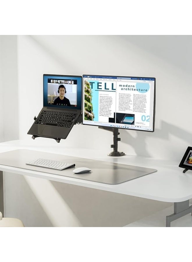 NB NORTH BAYOU North Bayou Dual Arm Laptop & Monitor Mount – Full Motion Adjustable Stand for 10-17” Laptop & 22-32” Monitor – Ergonomic Design, Easy Installation, Perfect for Daily Use - Image 2