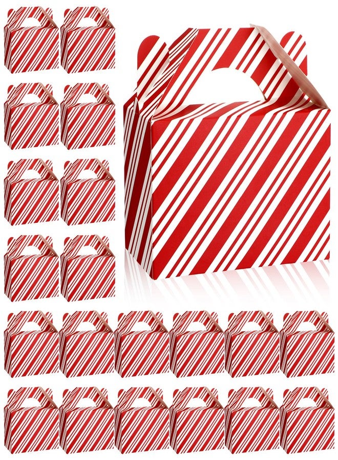 Cholemy 50 Pcs Christmas Treat Boxes with Handle Red and White Design Boxes Christmas Cookie Candy Boxes Xmas Party Paper Gift Wrap Boxes for Holidays Party Supplies (Stripe Style - Image 1