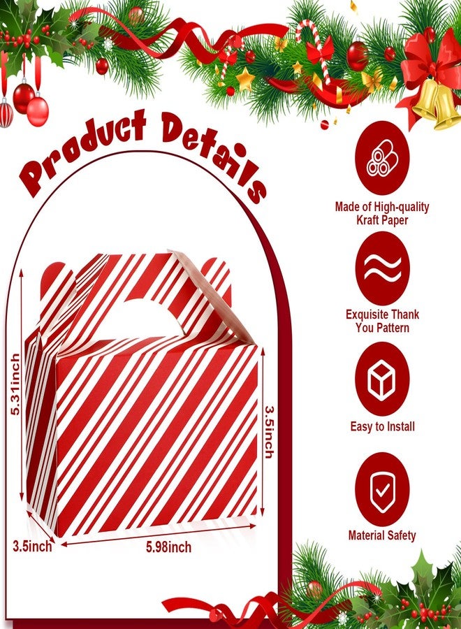 Cholemy 50 Pcs Christmas Treat Boxes with Handle Red and White Design Boxes Christmas Cookie Candy Boxes Xmas Party Paper Gift Wrap Boxes for Holidays Party Supplies (Stripe Style - Image 5