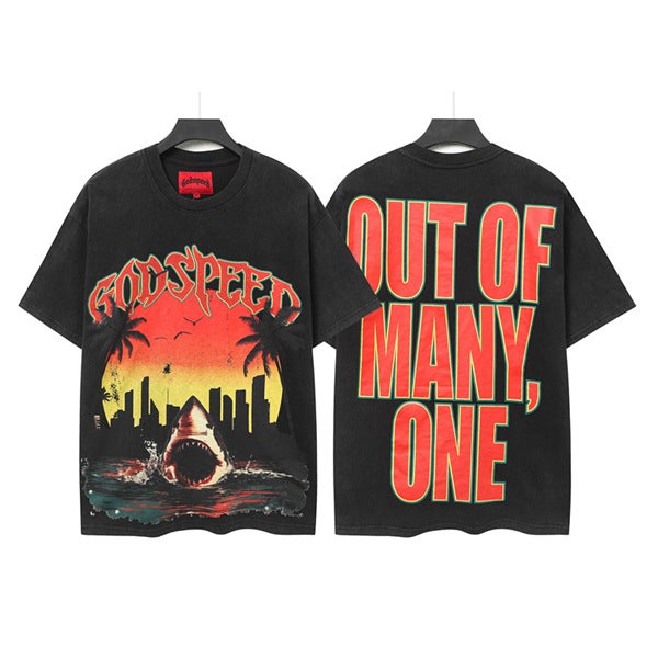 2025 US Tide Godspeed Cross-border American Rock Street Washing Retro Short-sleeved T-shirt 6045 wash water black