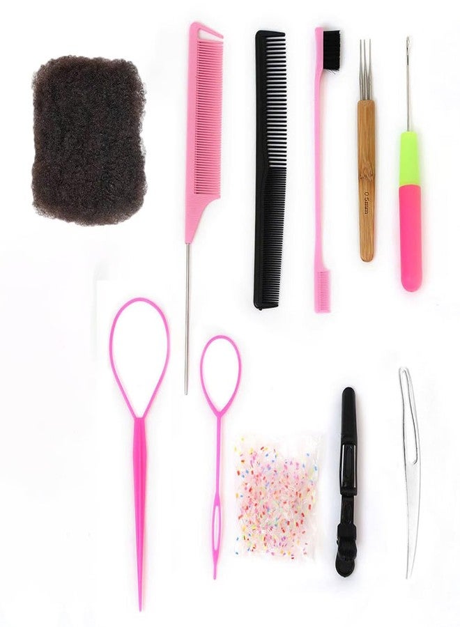 Y WIGS Afro Kinky Bulk Human Hair + 10pcs Loc Extension Tools Kit - Dreadlock Crochet Hook/Crochet Needle, Interlocking Tool, Combs, Hair Edge Brush, Rubber Band, Pocket Comb, Alligator Clip - Image 1