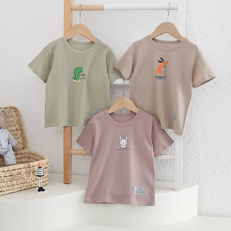 Summer children's short sleeve Korean version of boys and girls T-shirt cartoon printed cotton top half sleeve children's clothing wholesale - Image 2