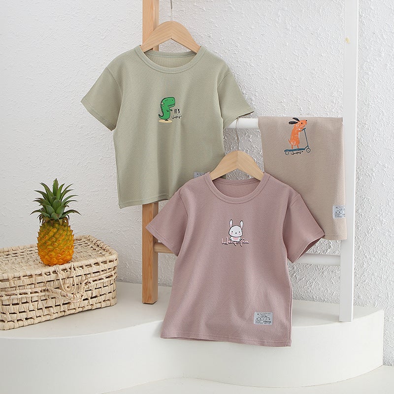Summer children's short sleeve Korean version of boys and girls T-shirt cartoon printed cotton top half sleeve children's clothing wholesale - Image 5