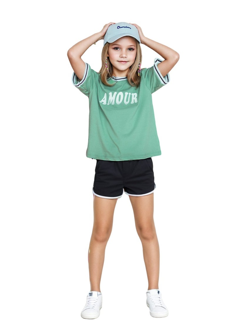 WiNi BEE Kids Tshirt Summer Fashion Children Tee Cotton Teens Short Sleeves Loose GreenT Shirt 3D Flock Print Letters Girls Clothes 8-16Y - Image 4