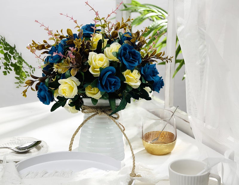 NAWEIDA Artificial Flowers with Vase Faux Flower Arrangements for Table Decor Table Centerpieces for Dining Room-Navy Blue - Image 2