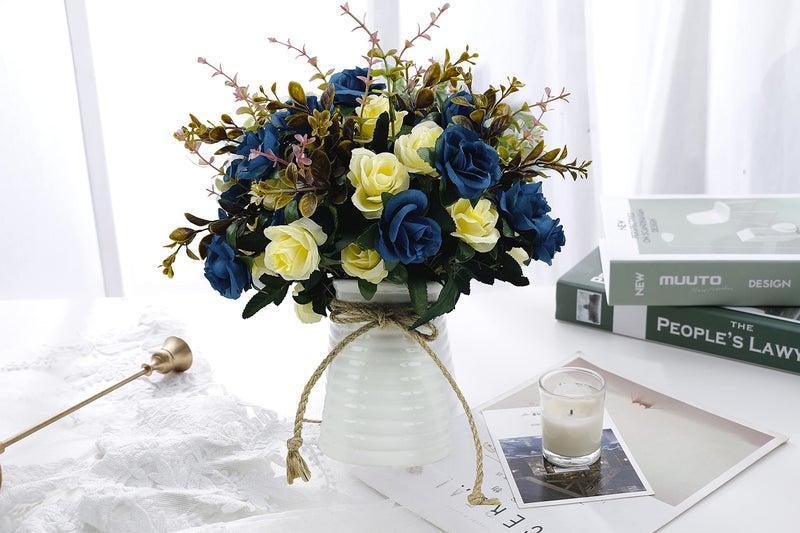 NAWEIDA Artificial Flowers with Vase Faux Flower Arrangements for Table Decor Table Centerpieces for Dining Room-Navy Blue - Image 3