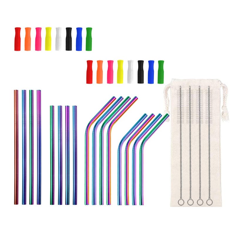 Lazycorner 16 Short Metal Straw 6mm 55 65 Kids Reusable Straw Silicone Tips Cleaner Mini Small Stainless Steel Straws Fit 8 10 12 oz TumblerWine Tumblers Reusable Cocktail StrawsRainbow