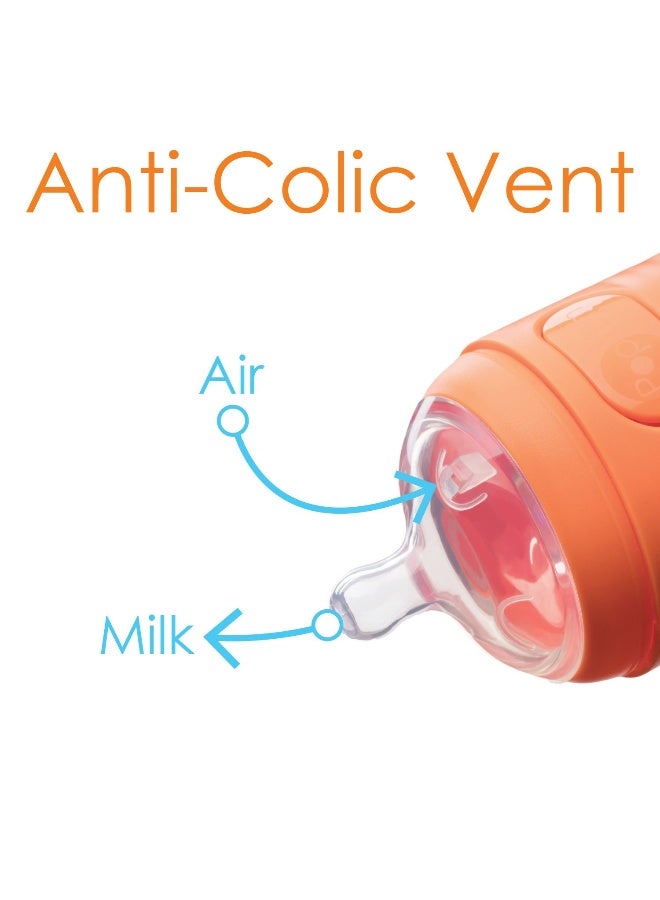 PopYum 5 oz Orange Anti-Colic Formula Making/Mixing/Dispenser Baby Bottles, 3-Pack with #1 Slow Flow Nipples, 150 ml, BPA-Free, Natural Latch - Image 4