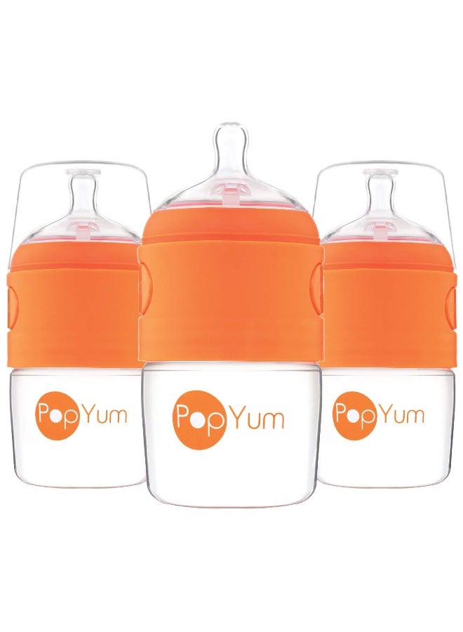 PopYum 5 oz Orange Anti-Colic Formula Making/Mixing/Dispenser Baby Bottles, 3-Pack with #1 Slow Flow Nipples, 150 ml, BPA-Free, Natural Latch - Image 1