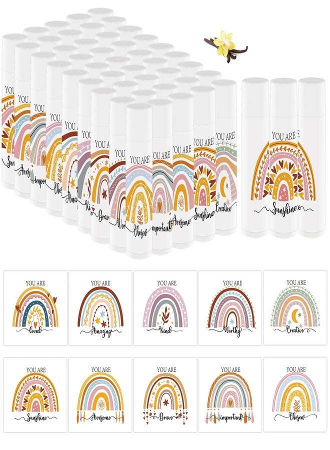 Nlicrst 50 PCS Bohemian Rainbow Lip Balm Bulk Inspirational Words Appreciation Gift for Baby Shower Thank You Gifts Moisturizer Lips for Gender Reveal Party, Wedding Bridal Shower - Image 1