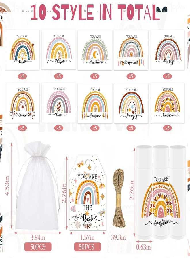 Nlicrst 50 PCS Bohemian Rainbow Lip Balm Bulk Inspirational Words Appreciation Gift for Baby Shower Thank You Gifts Moisturizer Lips for Gender Reveal Party, Wedding Bridal Shower - Image 2